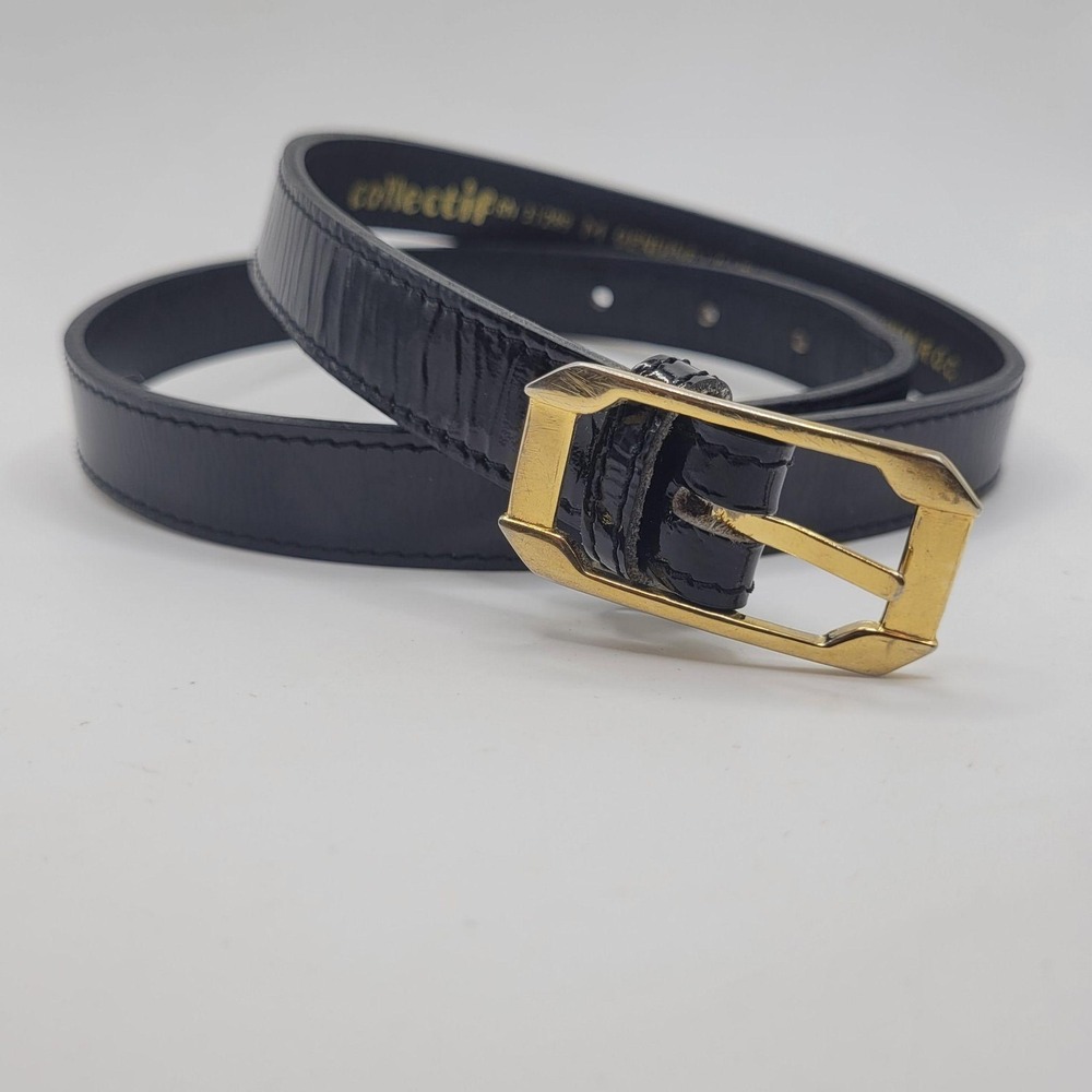 VTG Collectif Belt Medium Black Patent Leather Shiny Skinny Thin Dressy 90s Chic